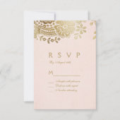 Faux gouden blush elegant kant bruiloft RSVP Kaartje (Voorkant)