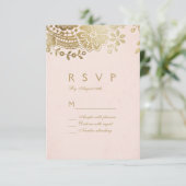 Faux gouden blush elegant kant bruiloft RSVP Kaartje (Staand voorkant)