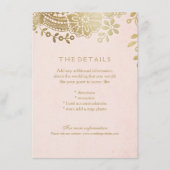 Faux gouden blush elegante kant bruiloft details k informatiekaartje (Voorkant)