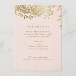 Faux gouden blush elegante kant bruiloft details k informatiekaartje