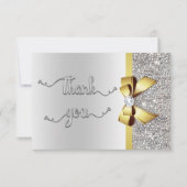 Faux gouden boog zilveren pailletten dank u bruilo bedankkaart (Voorkant)