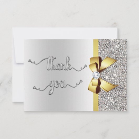 Faux gouden boog zilveren pailletten dank u bruilo bedankkaart (Voorkant)