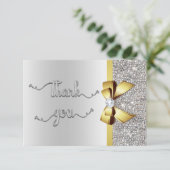 Faux gouden boog zilveren pailletten dank u bruilo bedankkaart (Staand voorkant)