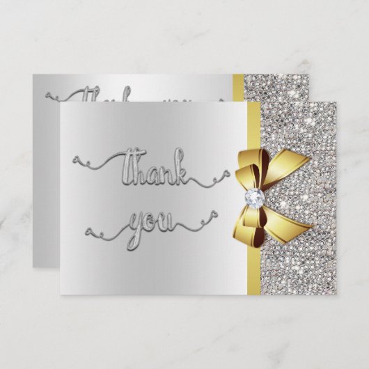 Faux gouden boog zilveren pailletten dank u bruilo bedankkaart (Voorkant / Achterkant)