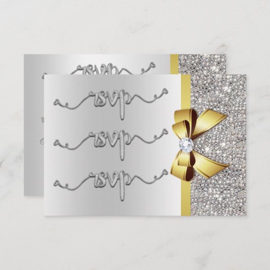 Faux Gouden Boog Zilveren Sequins RSVP Bruiloft (Voorkant / Achterkant)