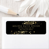 Faux gouden Confetti op zwart modern adreslabel Etiket (Insitu)