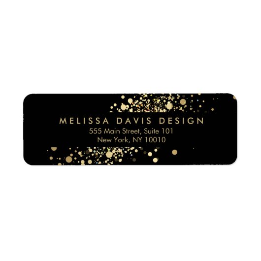 Faux gouden Confetti op zwart modern adreslabel Etiket (Voorkant)