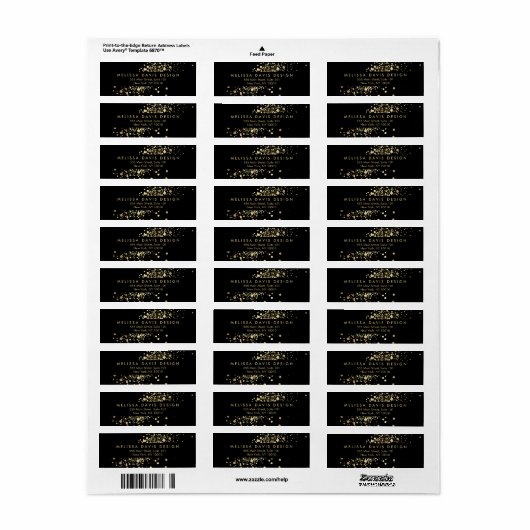 Faux gouden Confetti op zwart modern adreslabel Etiket (Full Sheet)
