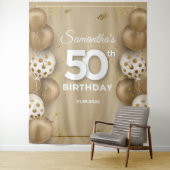 Faux gouden en witte ballonnen 50ste verjaardag wandkleed (In situ)