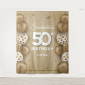 Faux gouden en witte ballonnen 50ste verjaardag wandkleed (Voorkant)