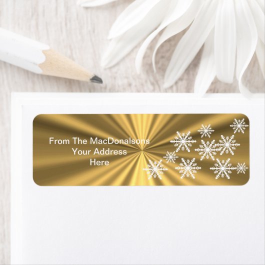 Faux gouden en witte sneeuwvlokken aangepaste kers etiket (Insitu)