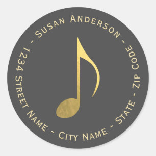 Faux gouden folie achtste noot retour adres label