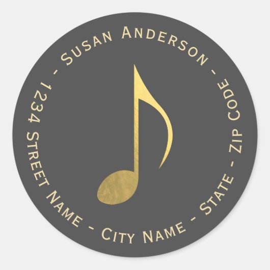 Faux gouden folie achtste noot retour adres label (Voorkant)