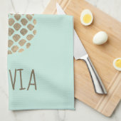 Faux gouden folie ananas ontwerp op munt theedoek (Quarter Fold)