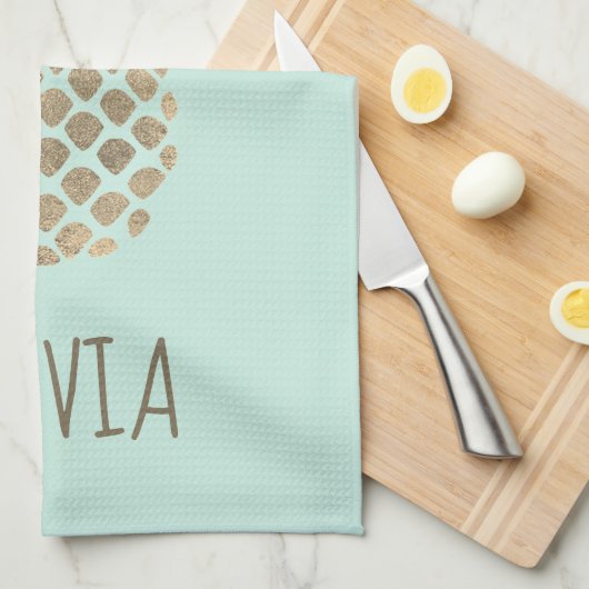 Faux gouden folie ananas ontwerp op munt theedoek (Quarter Fold)