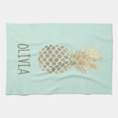 Faux gouden folie ananas ontwerp op munt theedoek (Horizontaal)