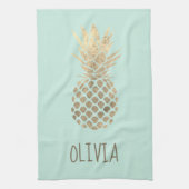 Faux gouden folie ananas ontwerp op munt theedoek (Verticaal)