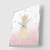 faux gouden folie ananas op faux glitter vierkante klok (Hoek)