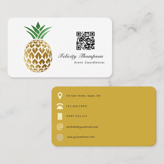 Faux gouden folie ananas QR-code Visitekaartje (Voorkant / Achterkant)