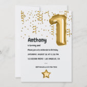 Faux Gouden Folie Ballon 1e Verjaardag Kaart (Voorkant)