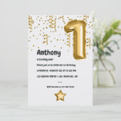 Faux Gouden Folie Ballon 1e Verjaardag Kaart (Staand voorkant)