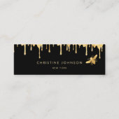 Faux gouden folie bij en honing op zwarte achtergr mini visitekaartje (Voorkant)