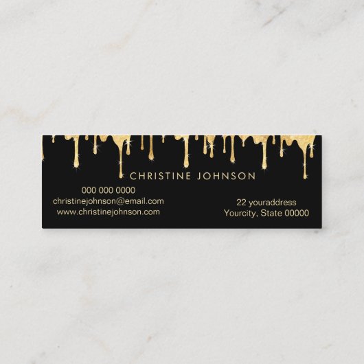 Faux gouden folie bij en honing op zwarte achtergr mini visitekaartje (Achterkant)