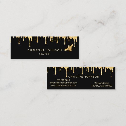 Faux gouden folie bij en honing op zwarte achtergr mini visitekaartje (Voorkant / Achterkant)