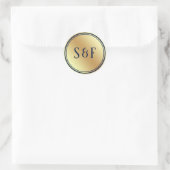 Faux Gouden Folie Blauw Bruiloft Monogram Envelop  Ronde Sticker (Tas)