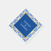 Faux Gouden Folie Blauw Damask Bruiloft Servet (Hoek)