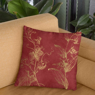 Faux gouden folie botanische bladeren bordeaux kussen