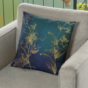 Faux gouden folie botanische bladeren navy chic kussen
