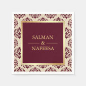 Faux Gouden Folie Bourgondië Damask Bruiloft Servet (Voorkant)