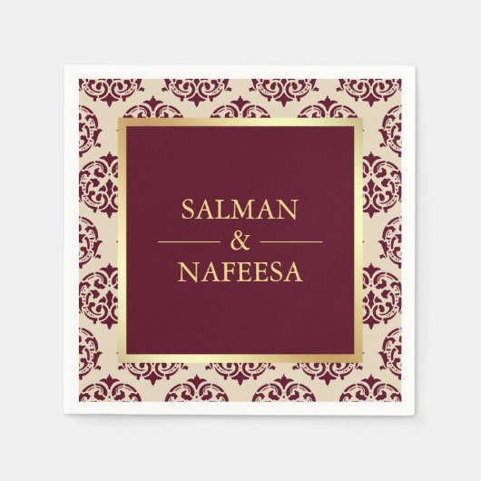 Faux Gouden Folie Bourgondië Damask Bruiloft Servet (Voorkant)