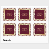 Faux Gouden Folie Bourgondië Damask Bruiloft Vierkante Sticker (Vel)