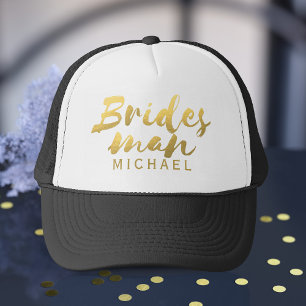 Faux Gouden Folie Bruidsman Bruiloft Trucker Hoed Pet