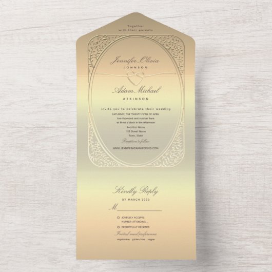 Faux Gouden Folie Bruiloft All In One Uitnodiging (Binnen)