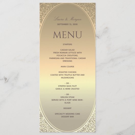Faux Gouden Folie Bruiloft Menu (Voorkant)
