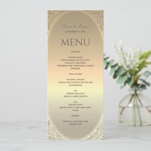 Faux Gouden Folie Bruiloft Menu (Staand voorkant)