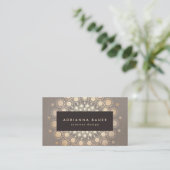 Faux gouden folie cirkels interieur designer Taupe Visitekaartje (Staand voorkant)