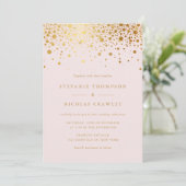 Faux Gouden Folie Confetti Stippen Blush Bruiloft Kaart (Staand voorkant)