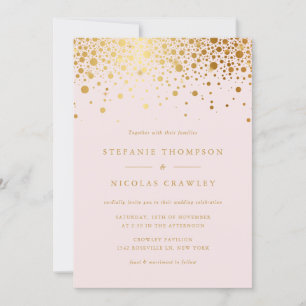 Faux Gouden Folie Confetti Stippen Blush Bruiloft Kaart