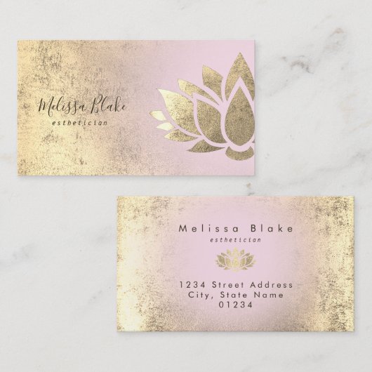 Faux gouden folie decor op roze gradiënt visitekaartje (Voorkant / Achterkant)
