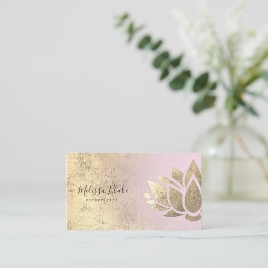 Faux gouden folie decor op roze gradiënt visitekaartje (Staand voorkant)