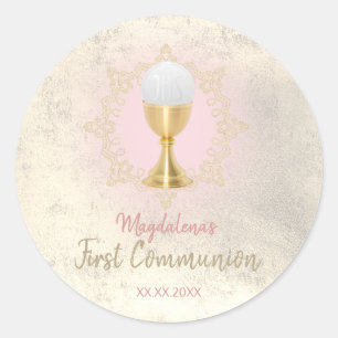 FAUX gouden folie Eerste Communie meisje Ronde Sticker