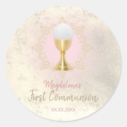 FAUX gouden folie Eerste Communie meisje Ronde Sticker (Voorkant)