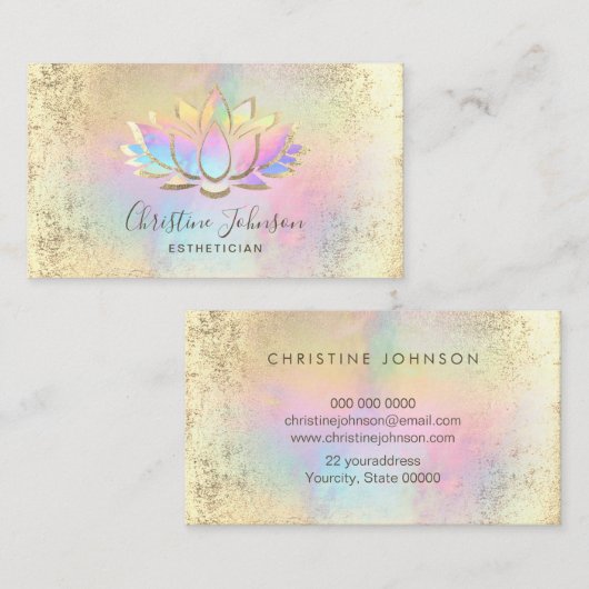 ・faux gouden folie en pastelkleuren lotus visitekaartje (Voorkant / Achterkant)