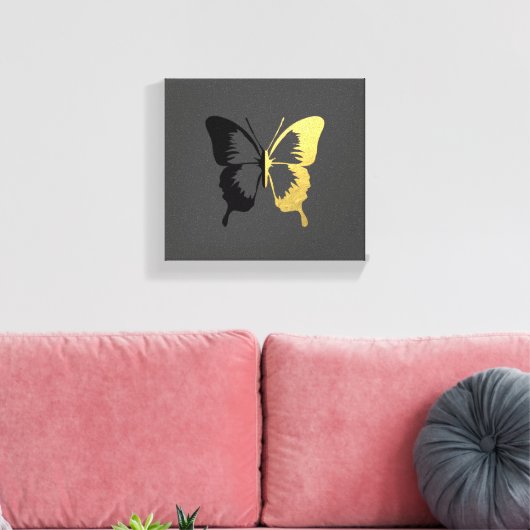 Faux gouden folie en zwarte vlinder canvas afdruk (Insitu (Woonkamer))