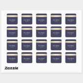 Faux Gouden Folie Gestreepte Moderne Marine Blauw  Vierkante Sticker (Vel)
