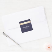 Faux Gouden Folie Gestreepte Moderne Marine Blauw  Vierkante Sticker (Envelop)